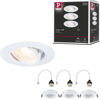 Paulmann Einbauleuchte 3er Set schwenkbar rund 90 mm 30° gu10 max. 3x10W 230V dimmbar weiß