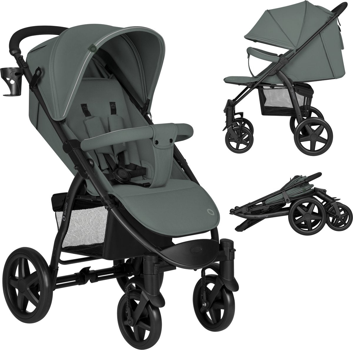Lionelo Buggy Annet Plus – leicht faltbar – große solide Räder mit Federung – inklusive Fußsack, Moskitonetz-Getränkehalter – verstellbare Rückenlehne, Fußstütze – Kinderwagen ab der Geburt bis 22 kg – Kinderwagen