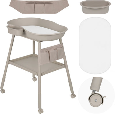 Freistehender Wickeltisch Lionelo Rosie – Wickelunterlage – Schaumstoffmatratze, Organizer, abnehmbarer Seiten-Caddy – 4 Räder mit Bremse – höhenverstellbar – sicher modern – für Babys bis 11 kg