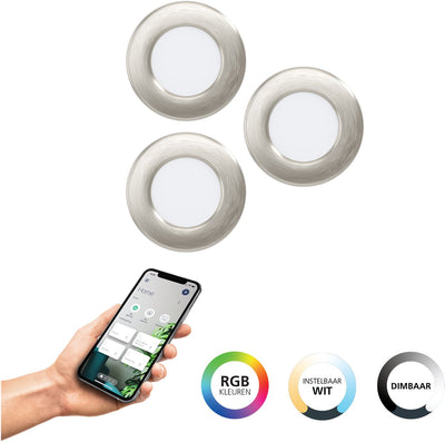 Eglo connect.z fueva 6-z smarter Einbaustrahler – Badezimmer im Freien – LED – ø 8,8 cm – Grau – einstellbares RGB-Weißlicht – dimmbar – Zigbee