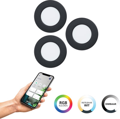Eglo connect.z fueva 6-z smarter Einbaustrahler – Badezimmer im Freien – LED – ø 8,8 cm – Schwarz – einstellbares RGB-Weißlicht – dimmbar – Zigbee