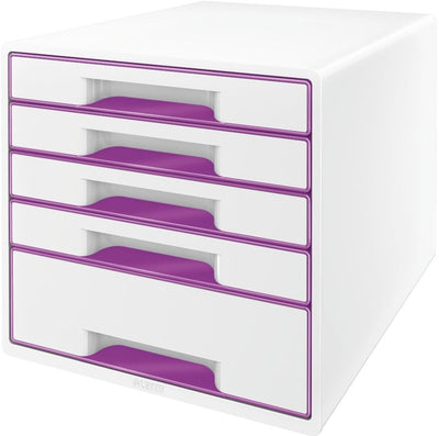 Leitz Wow Cube Schubladenelement mit 5 Schubladen – Aufbewahrung mit Fächern – Weiß Lila