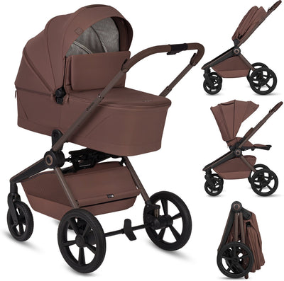 Lionelo Freya 2in1 Kinderwagen – Kinderwagen mit Babywanne – von der Geburt bis 22 kg – Premium-Buggy – PU-Räder mit Federung – nach vorne gerichteter Sitz – UPF50+-Verdeck – komplettes Zubehörsystem
