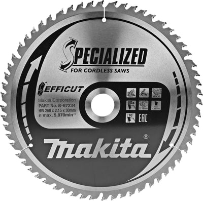 Makita Zubehör Kappsägeblatt Holz Efficut 260x30x2,15 60t 10g – B-67284