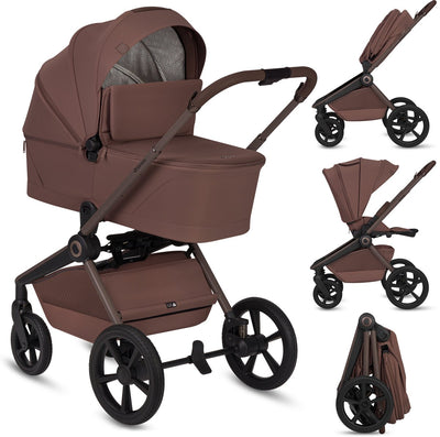 Lionelo Freya 3in1 Kinderwagen-Set – Babywanne, Kinderwagen Astrid i-Size-Autositz (40–87 cm) – Premium – von der Geburt bis 22 kg – PU-Räder mit Federung – umkehrbarer Sitz – UPF50+-Verdeck