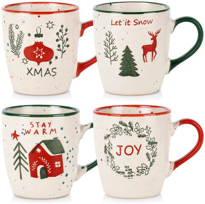 Home Styling Weihnachtsbecher aus Steingut, 4er-Set, 200 ml