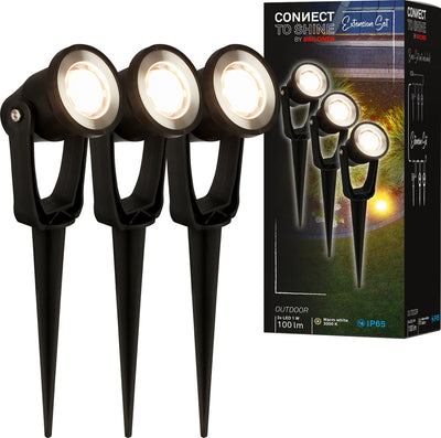 Briloner Connect to Shine – Spike Spot – 3er-Set – Gartenstrahler-Erweiterungsset – Gartenbeleuchtung – IP65 – warmweißes Licht – 22,5 x 5 x 6 cm