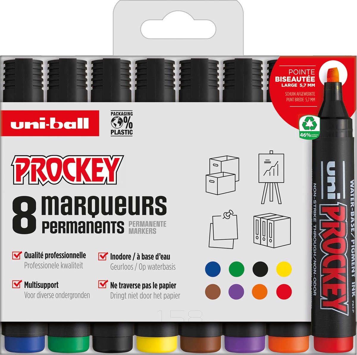 Uni-Ball Permanentmarker Prockey PM-126, Karton mit 8 Stück, sortiert