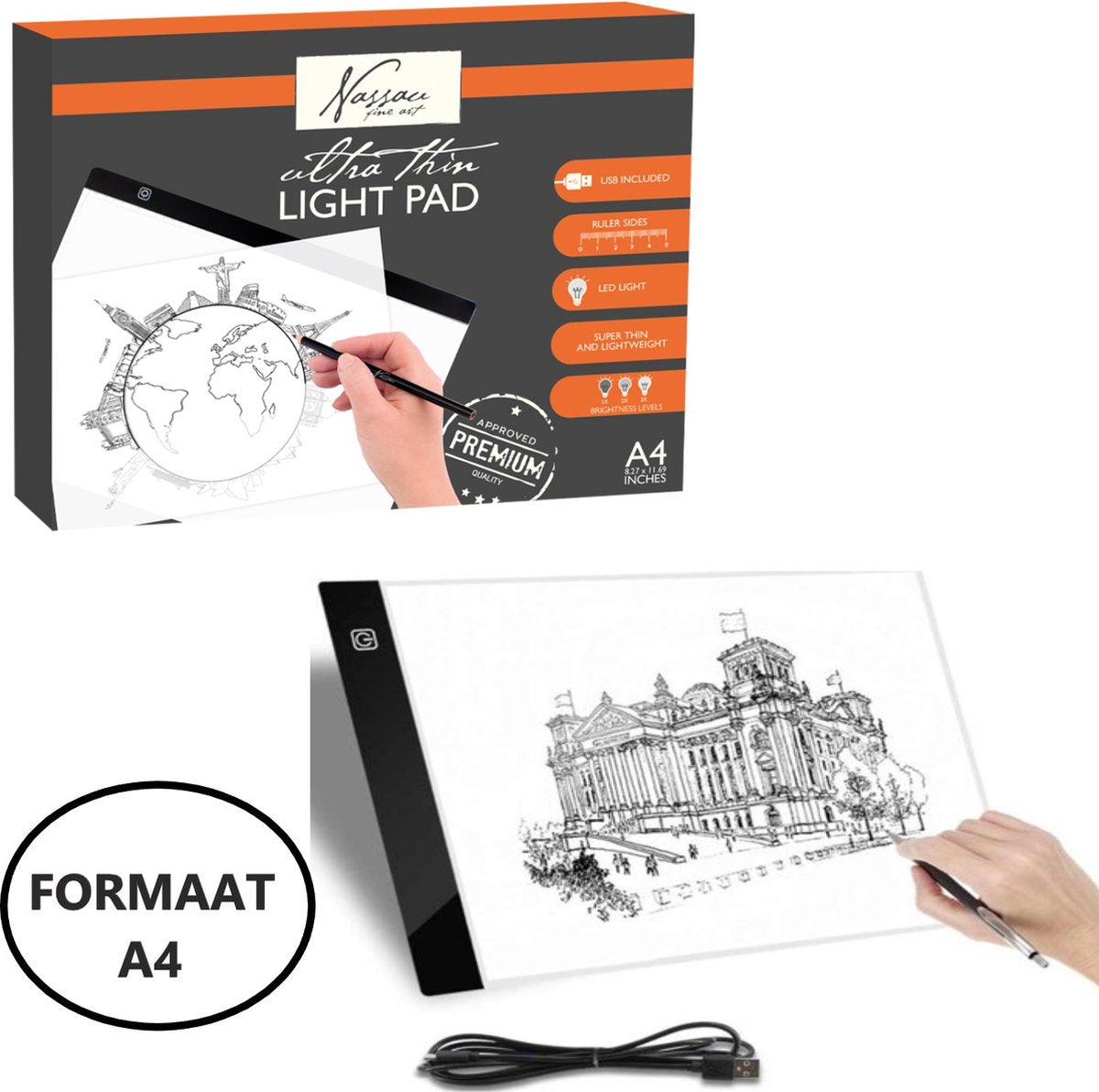 Nassau Fine Art A4 Lightpad – dimmbare Lichtbox – zum Zeichnen und Diamantmalen