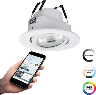 Eglo connect.z saliceto-z smarter Einbaustrahler – ø 8,8 cm – weiß – verstellbares RGB-Weißlicht – dimmbar – ZigBee