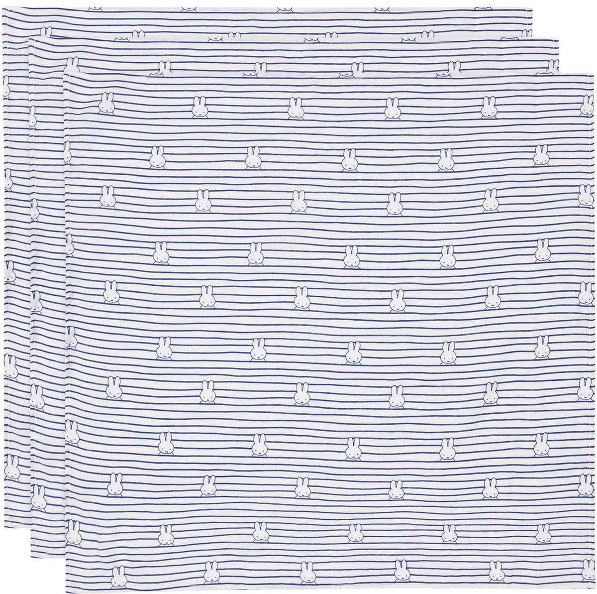 Jollein x Miffy hydrophiles Tuch klein – 70 x 70 cm – Miffy-Streifen – Marineblau – 3 Stück