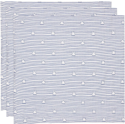Jollein x Miffy hydrophiles Tuch klein – 70 x 70 cm – Miffy-Streifen – Marineblau – 3 Stück