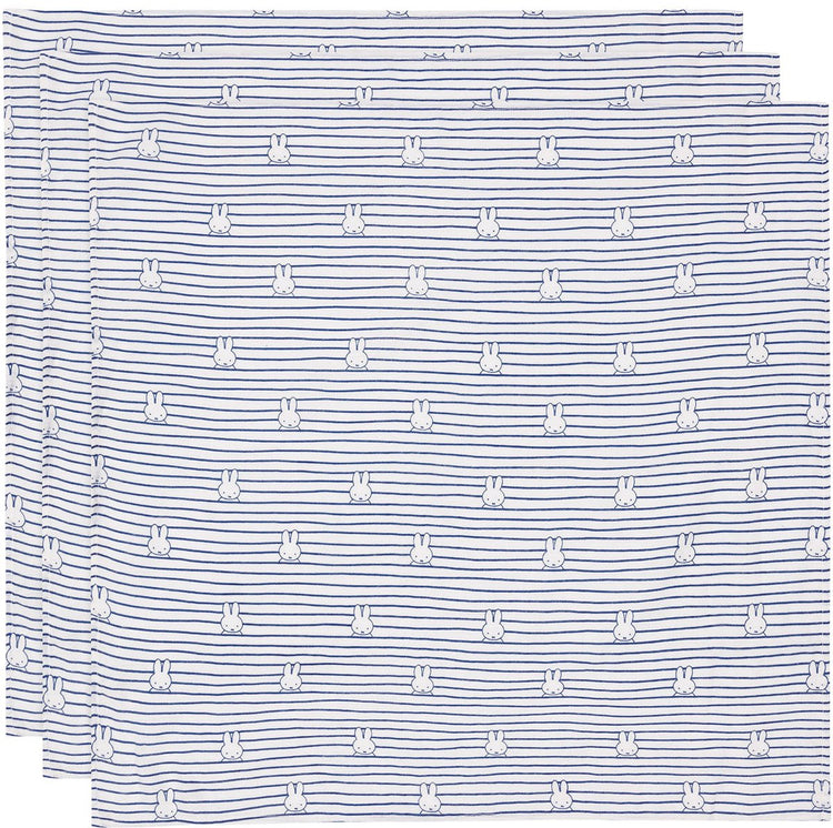 Jollein x Miffy hydrophiles Tuch klein – 70 x 70 cm – Miffy-Streifen – Marineblau – 3 Stück