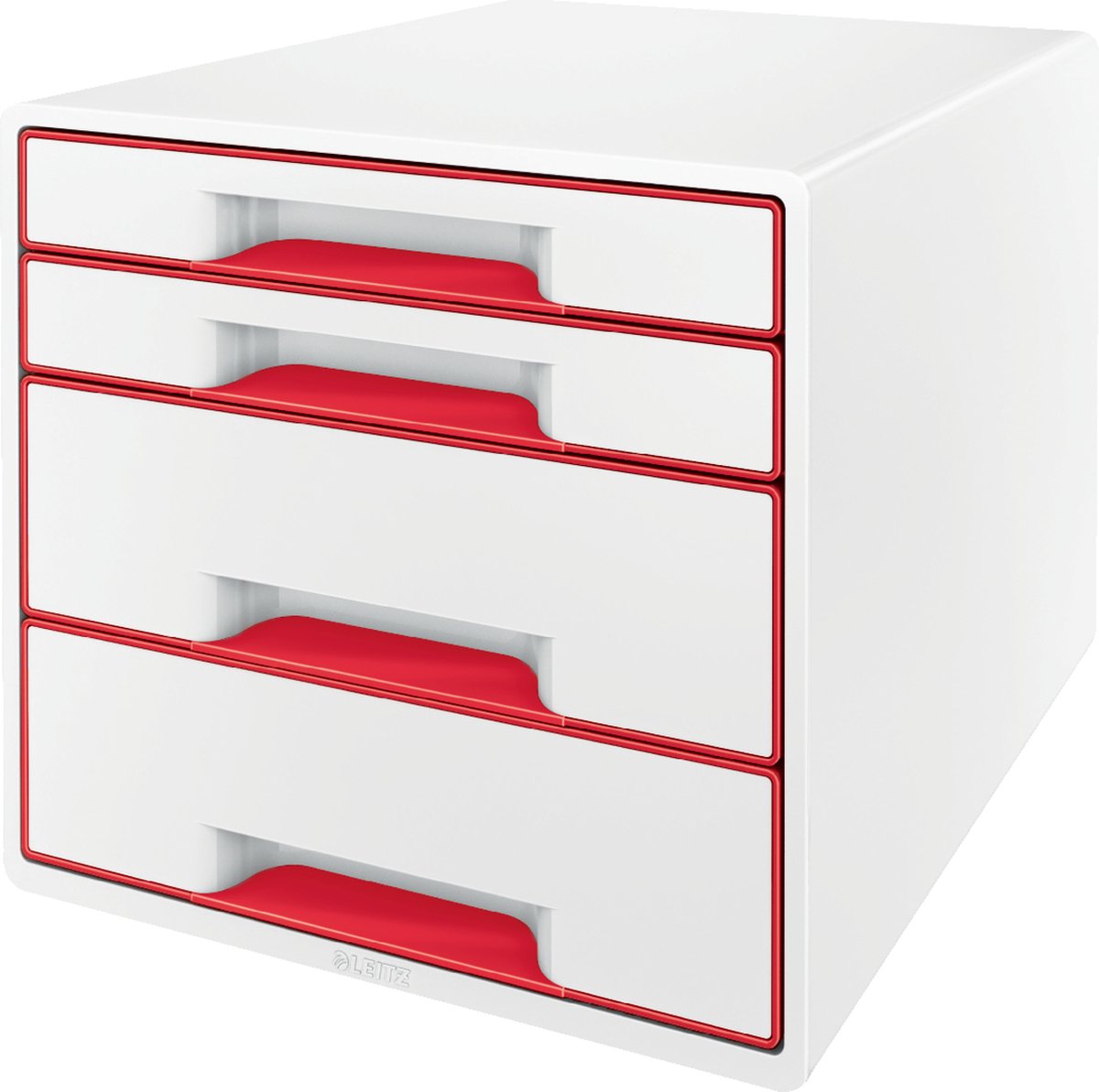 Leitz Wow Cube Schubladenelement mit 5 Schubladen – Aufbewahrung mit Fächern – Weiß Rot