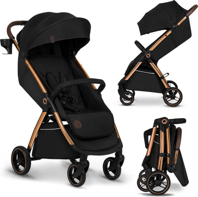 Lionelo Ingrid Buggy – Kinderwagen bis 22 kg – automatisches Klappsystem – 360° EVA-Räder – XXL-Markise mit UPF50+ – verstellbare Rückenlehne und Fußstütze – Panorama-Belüftungspanel – Getränkehalter und Korb