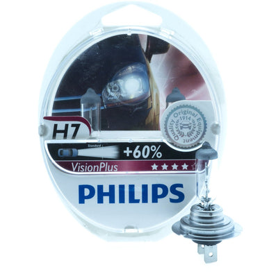 Philips Halogenlampe H7 für Ford, Opel und VW, 55 W, 3250 K, 1500 lm, 2er-Set.