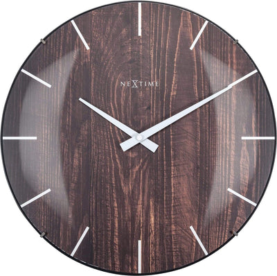 Nexttime Edge Wood Dome – lautlose Wanduhr – 35 cm – konvexes Glas – braun