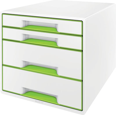 Leitz Wow Cube Schubladenelement mit 4 Schubladen – Aufbewahrung mit Fächern – für das Büro und das Arbeiten von zu Hause – ideal für das Home-Office – Weiß Grün