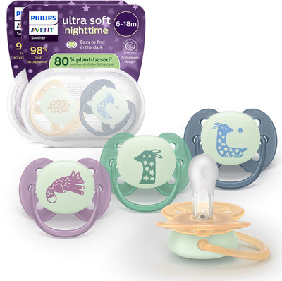 Philips Avent Ultra Soft Nighttime – 6 bis 18 Monate – im Dunkeln leuchtender Schnuller – 4er-Pack – scf094 08