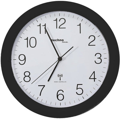 Technoline wt 8000 schwarz - Wanduhr - analog - rund - Kunststofffenster - funkgesteuerte Zeitanzeige - schwarz