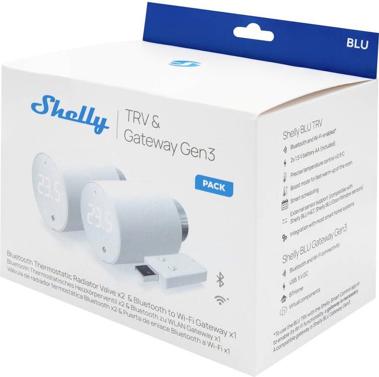 Shelly Blu Trv Heizkörperthermostat 2-er Pack Gateway, Heizkörperthermostat Bluetooth Low Energy, WiFi