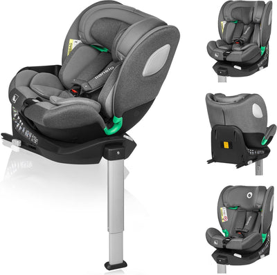 Lionelo Braam – i-Size Autositz 4in1 – 40–150 cm – 0–36 kg – 360° drehbarer Autositz – RWF bis 105 cm (18 kg) – Driseat-Luftzirkulation – Isofix + Stützbein – Gruppe 0-1-2-3 – Seitenschutz – verstellbare Kopfstütze – 14 Verstellstufen