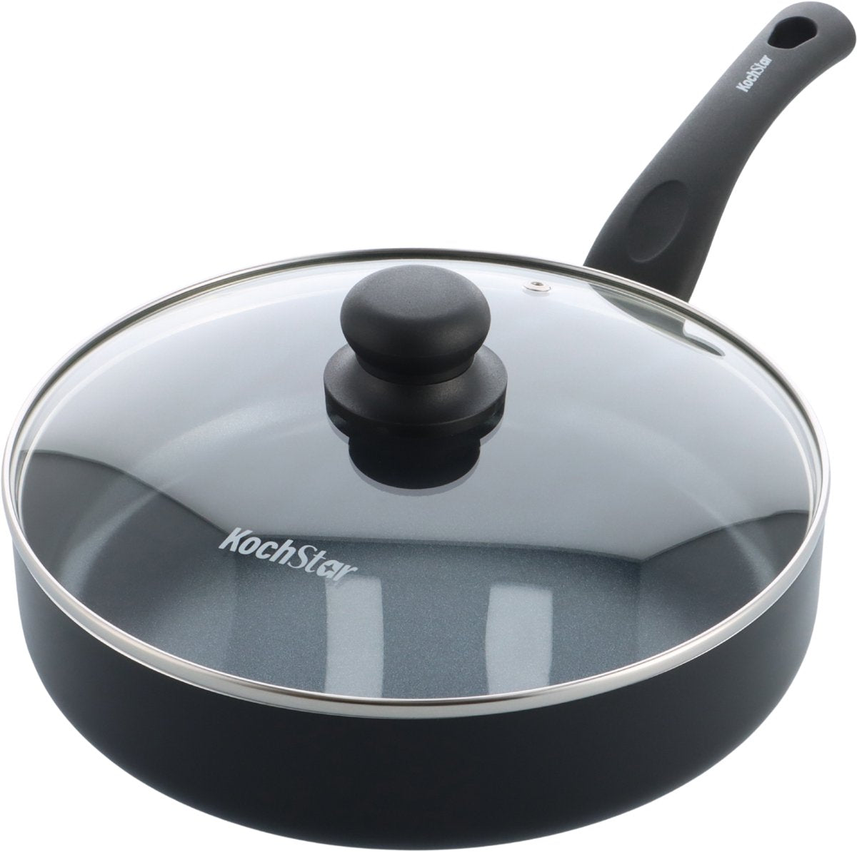 Kochstar Essenz Keramik-Bratpfanne mit Deckel – 26 cm – 3 l – PFAS-frei – Induktions-Bratpfanne – Induktionspfanne – Keramik-Antihaftbeschichtung – Kühlgriff – ofenfest bis 130 °C – Schwarz