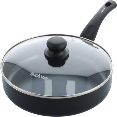 Kochstar Essenz Keramik-Bratpfanne mit Deckel – 26 cm – 3 l – PFAS-frei – Induktions-Bratpfanne – Induktionspfanne – Keramik-Antihaftbeschichtung – Kühlgriff – ofenfest bis 130 °C – Schwarz
