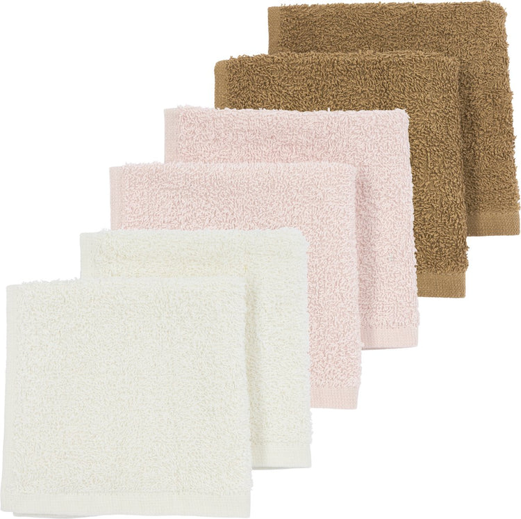 Meyco Baby-Uni-Gesichtstücher – 6er-Pack – Frottee – cremefarbenes, zartrosa Toffee – 30 x 30 cm