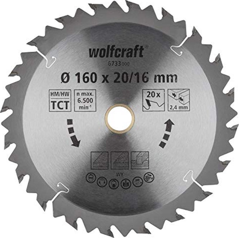 Wolfcraft - Kreissägeblatt 160x16mm 160x20mm - 20 Zähne hm - schnelle, grobe Schnitte - 6733000