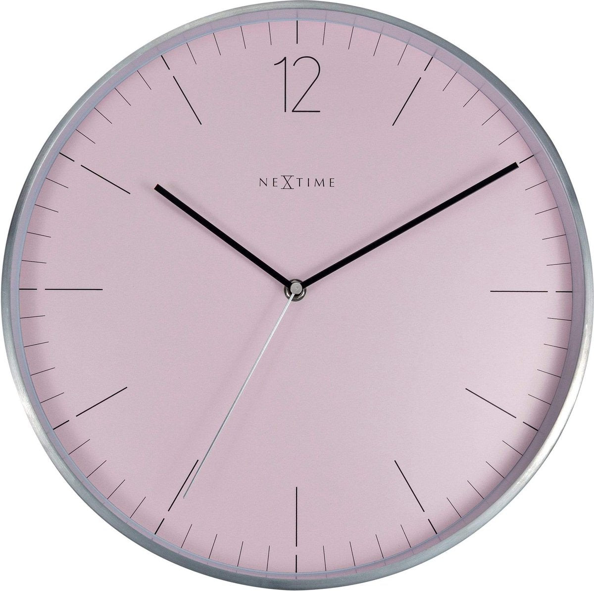 Nexttime – Wanduhr – 34 cm – Glasmetall – romantisches Rosa – ätherisches Silber