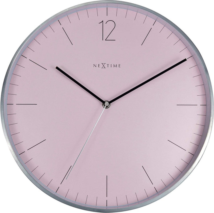 Nexttime – Wanduhr – 34 cm – Glasmetall – romantisches Rosa – ätherisches Silber