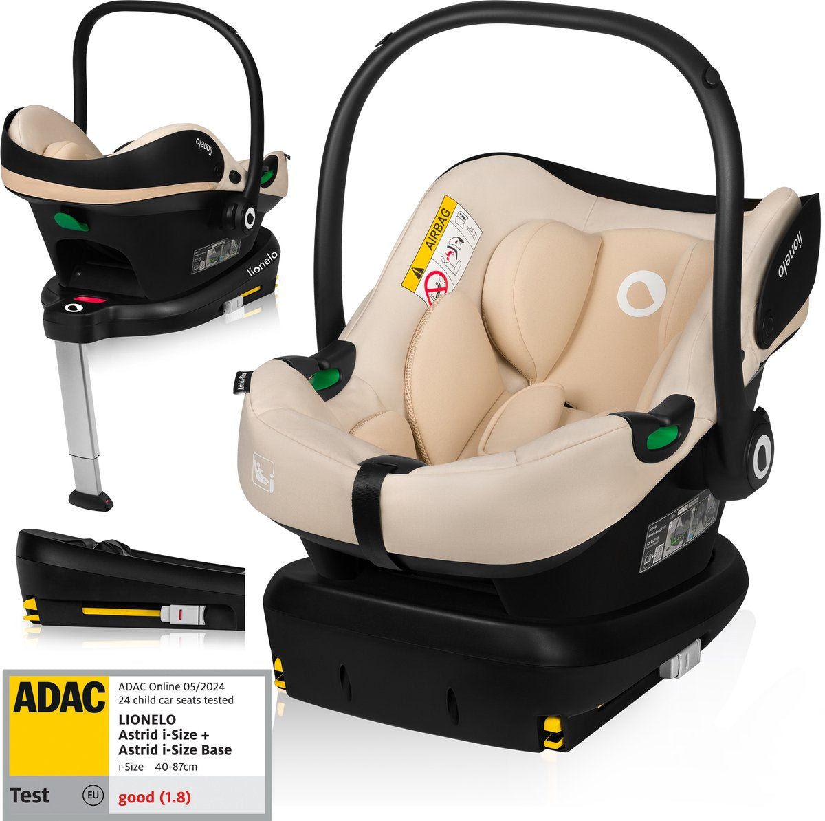 Lionelo Astrid i-Size-Set – Autositz 40–87 cm + Isofix-Basis – ADAC-geprüft – R129 i-Size – Memory-Schaum – verstellbare Kopfstütze – Seitenschutz – Dri-Seat – leicht – universell kompatibel