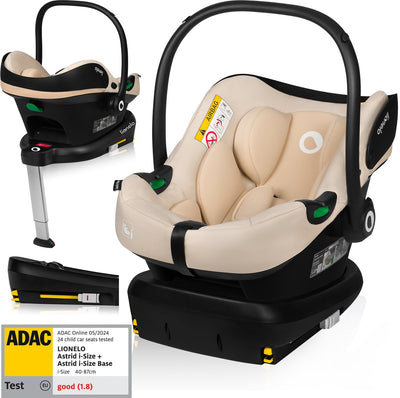 Lionelo Astrid i-Size-Set – Autositz 40–87 cm + Isofix-Basis – ADAC-geprüft – R129 i-Size – Memory-Schaum – verstellbare Kopfstütze – Seitenschutz – Dri-Seat – leicht – universell kompatibel