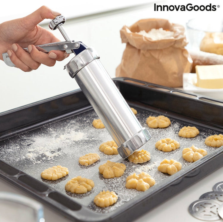 Innovagoods Kekspistole – Kekspresse – Keksformen – Keksausstecher – Backzubehör – 20 Formen – 4 Düsen