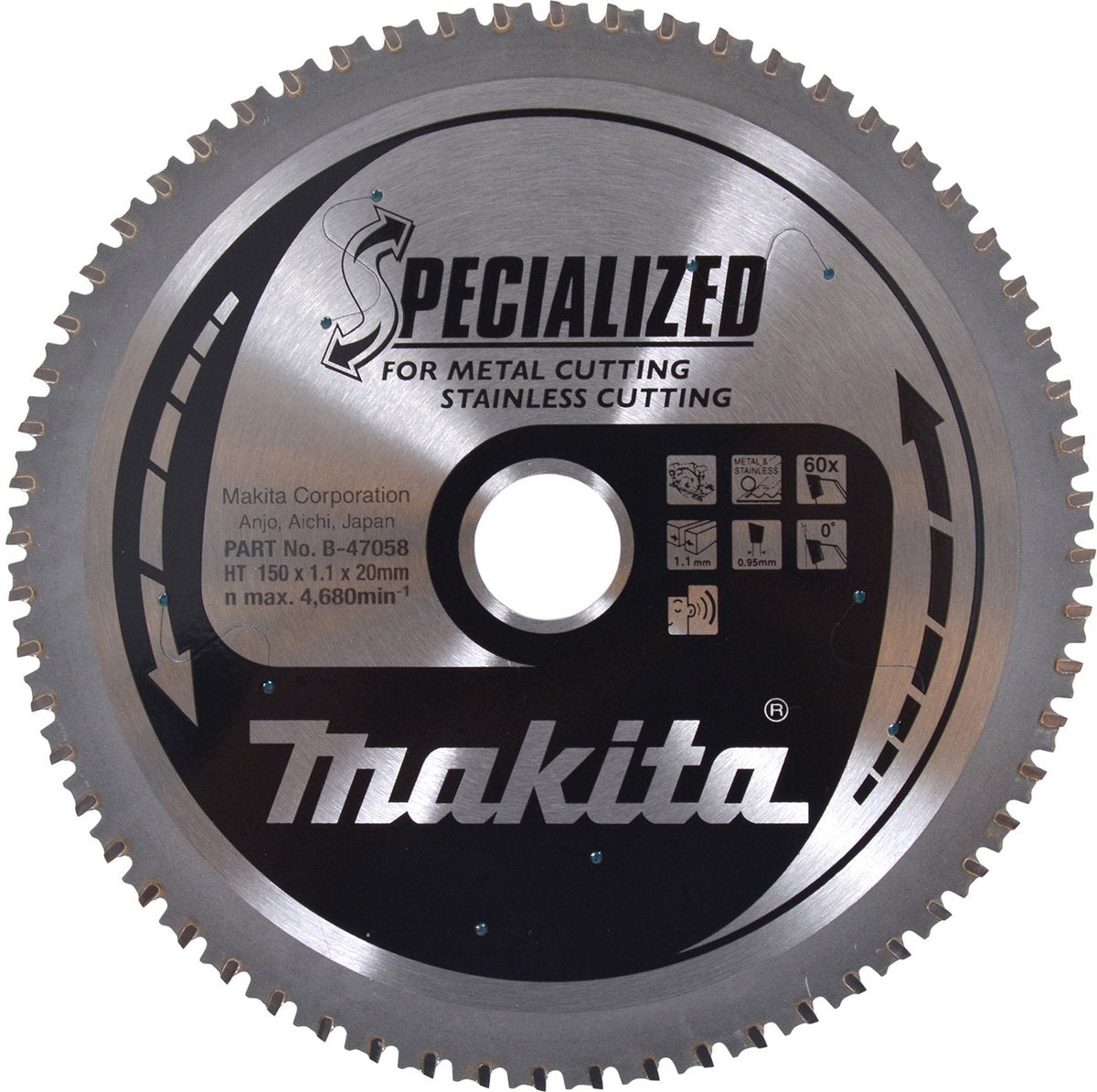 Makita Zubehör Kreissägeblatt Edelstahl | Spezialisiert 150x20x1,1 60t 0g - B-47058 B-47058