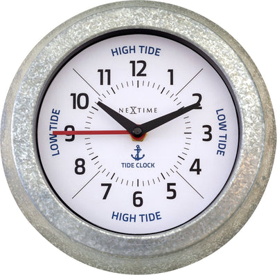 Nexttime Tide – Wanduhr mit Gezeiten – 22 cm – Metall – verzinktes Silberweiß