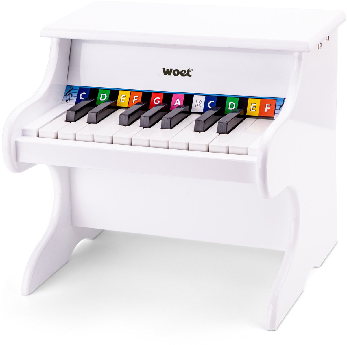 Woet® Spielzeugklavier aus Holz – Spielzeuginstrument – weiß – inklusive Notenheft und Klangladegerät – ab 3 Jahren – Klavierspielen für Kinder