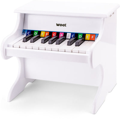 Woet® Spielzeugklavier aus Holz – Spielzeuginstrument – weiß – inklusive Notenheft und Klangladegerät – ab 3 Jahren – Klavierspielen für Kinder