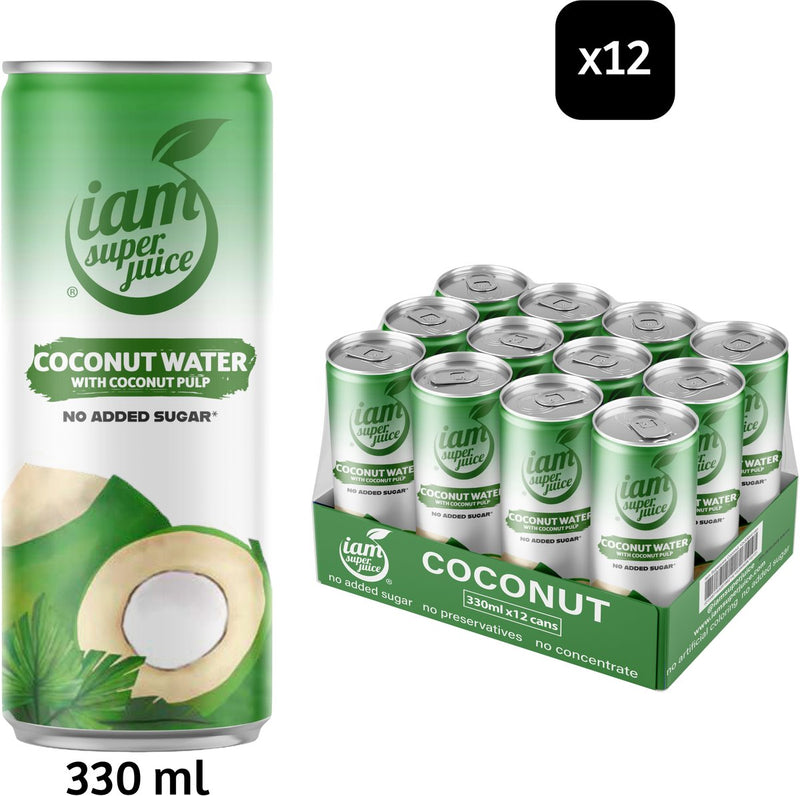 I am Superjuice Kokoswasser 12x0,33l – 100 % reines Kokoswasser – ohne: Zuckerzusatz, Süßstoffe, Konservierungsmittel, Konzentrat, Farbstoffe oder andere Zusatzstoffe – 100 % rein natürlich – Kokosgetränk