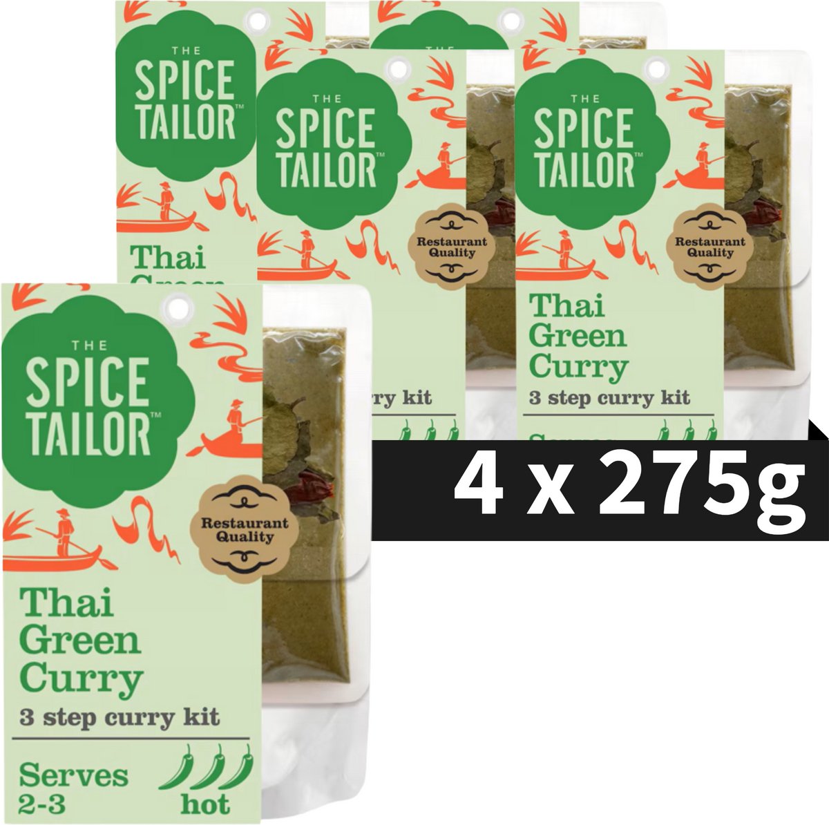 The Spice Tailor Thai Green Curry – Thai-Curry – Mahlzeitenpaket mit grünen Curry-Gewürzen – Vorteilspack – 5 x 275 Gramm
