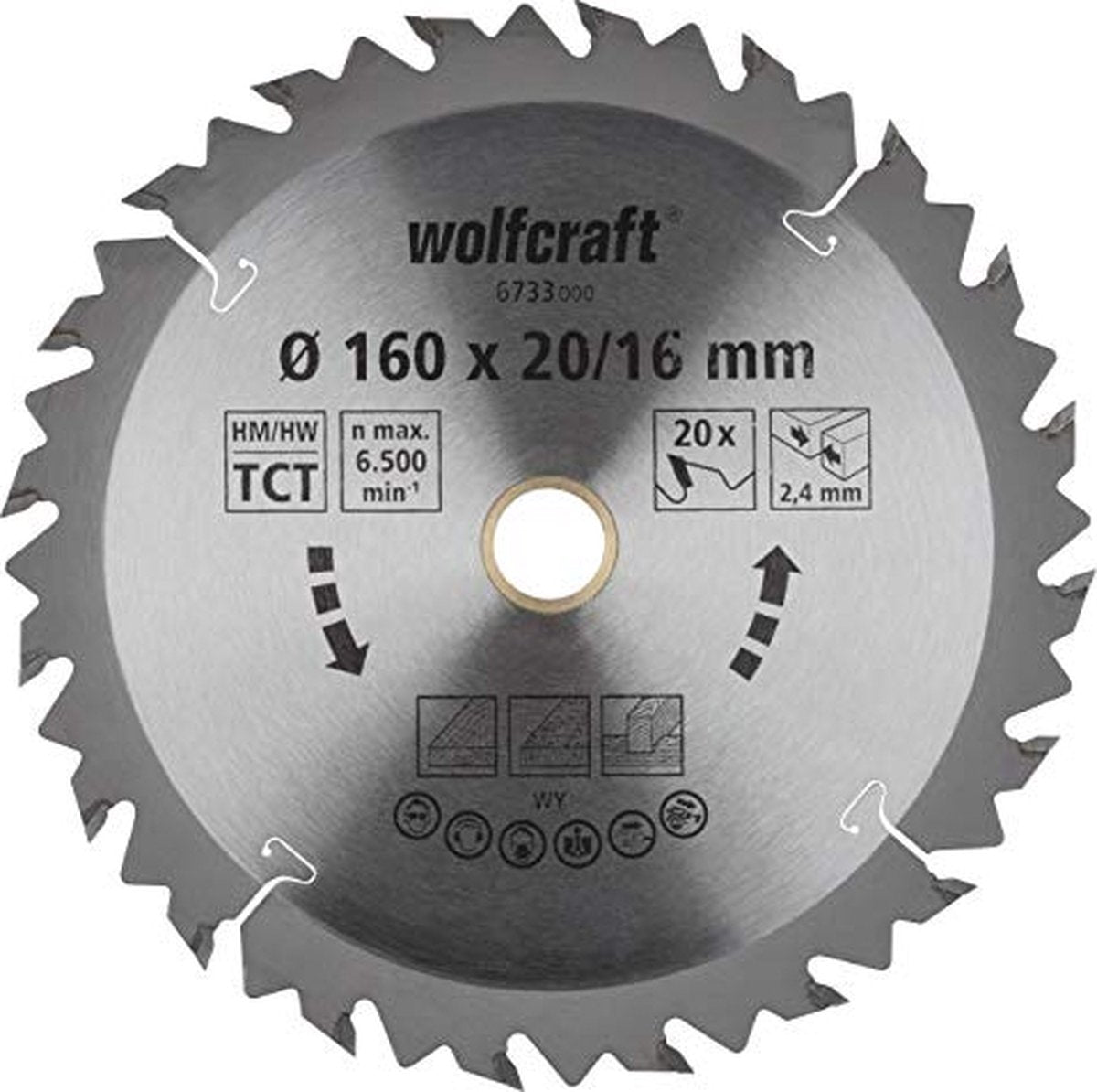 Wolfcraft - Kreissägeblatt 160x16mm 160x20mm - 20 Zähne hm - schnelle, grobe Schnitte - 6733000
