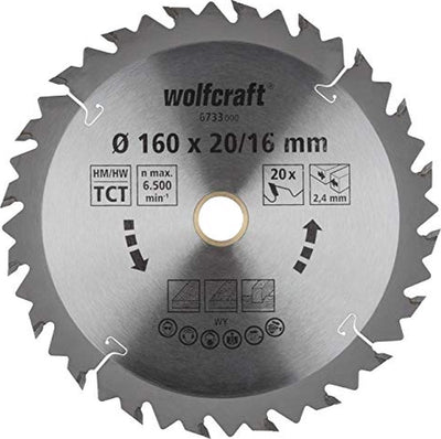 Wolfcraft - Kreissägeblatt 160x16mm 160x20mm - 20 Zähne hm - schnelle, grobe Schnitte - 6733000