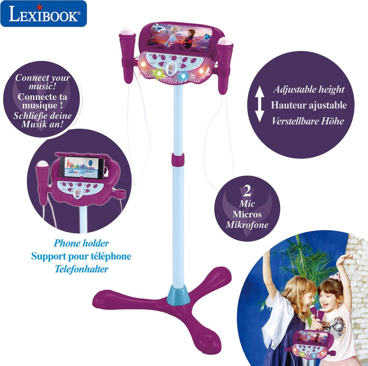 Lexibook Frozen verstellbarer Ständer mit 2 Mikrofonen mit Spracheffekten, Beleuchtung, Lautsprecher, Bluetooth