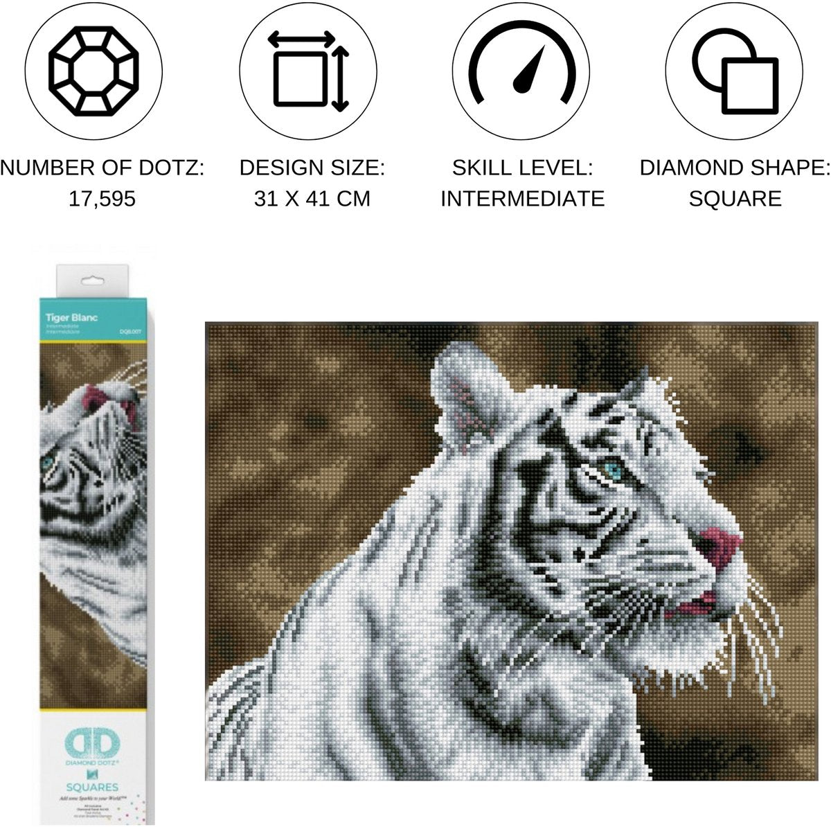 Diamond dotz® Diamond Dotz Tiger Blanc – Diamantmalerei – 17.595 Dotz – 41 x 31 cm