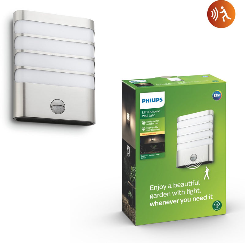 Philips LED Philips Raccoon Außenwandleuchte – mit Sensor – 1 Licht – Edelstahl