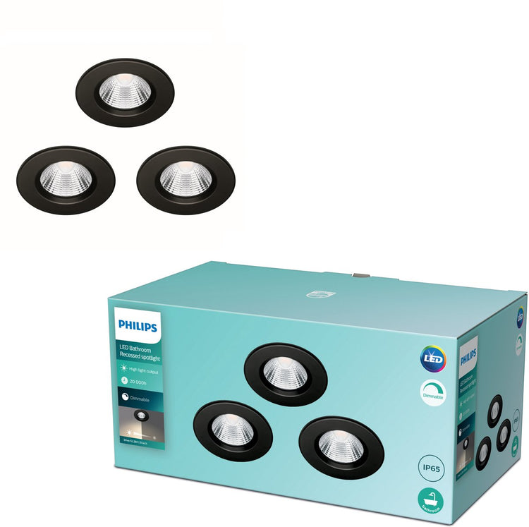 Philips LED Philips Dive Badezimmer-Einbaustrahler – Schwarz – 5 W – 3er-Pack
