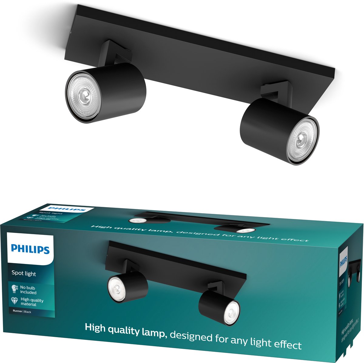 Philips LED Philips Runner Aufbaustrahler – 2-flammig – Schwarz