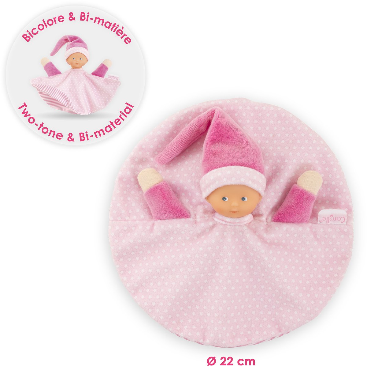 Corolle Tidoudou - Pink Kuscheltuch, 17 cm