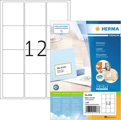 Herma Adressetiketten weiß 63,5x72 Premium A4 1200 Stk.